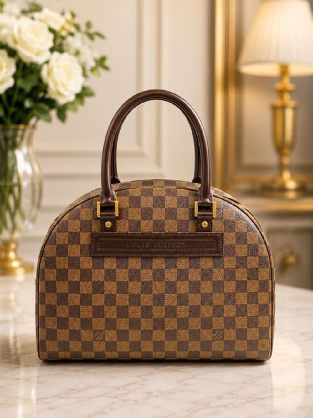 Authentic Louis Vuitton Nolita Damier Ebene Brown Shoulder Handbag